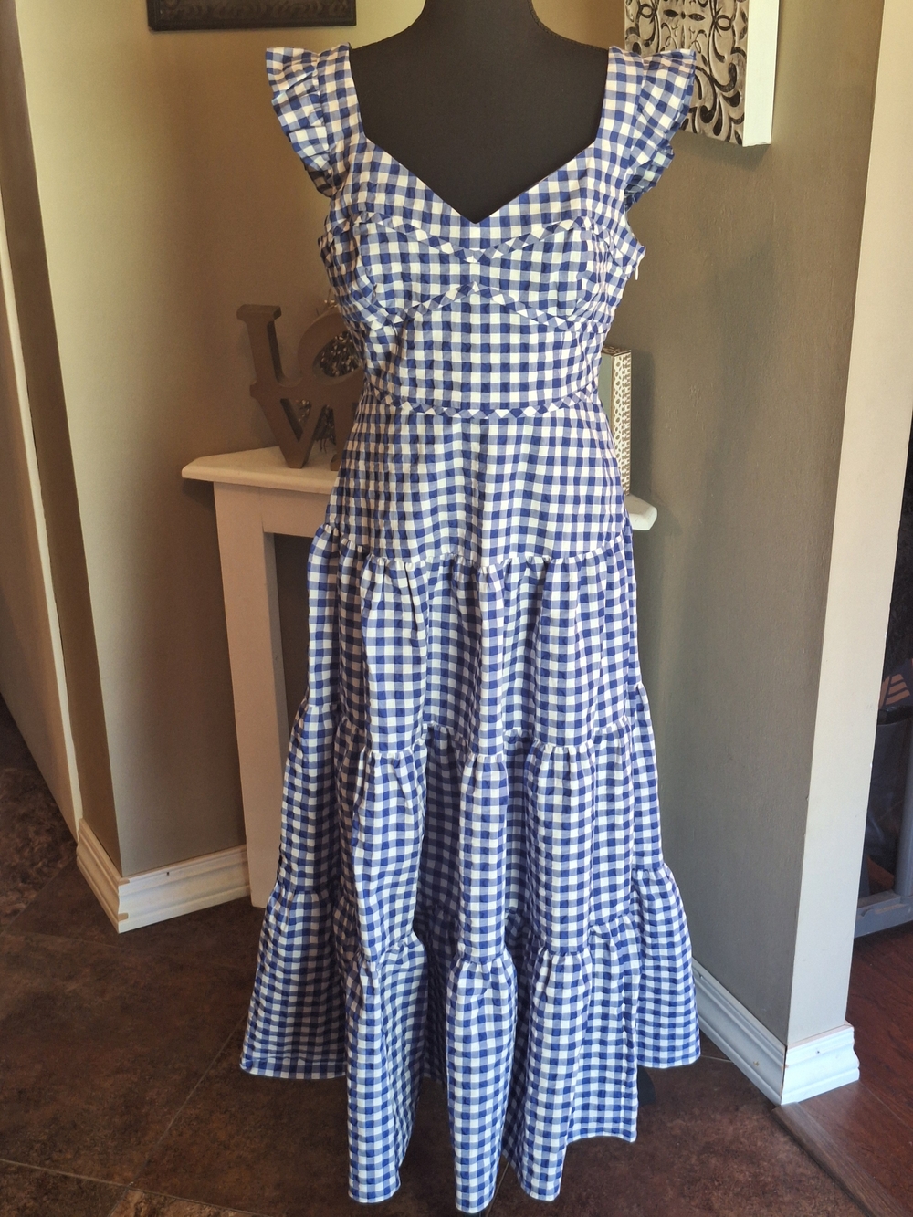 Farm Girl Kate Spade Blue and White Gingham Ruffle Dress Sz 8 - Picture 5 of 16